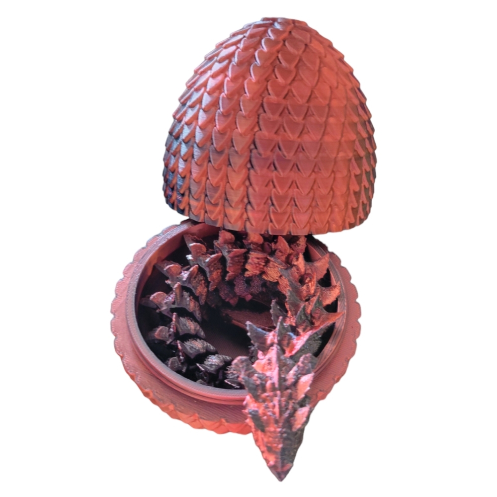 Red & Black Multicolor Dragon Egg with Articulated Aquatic Dragon 3D Printed